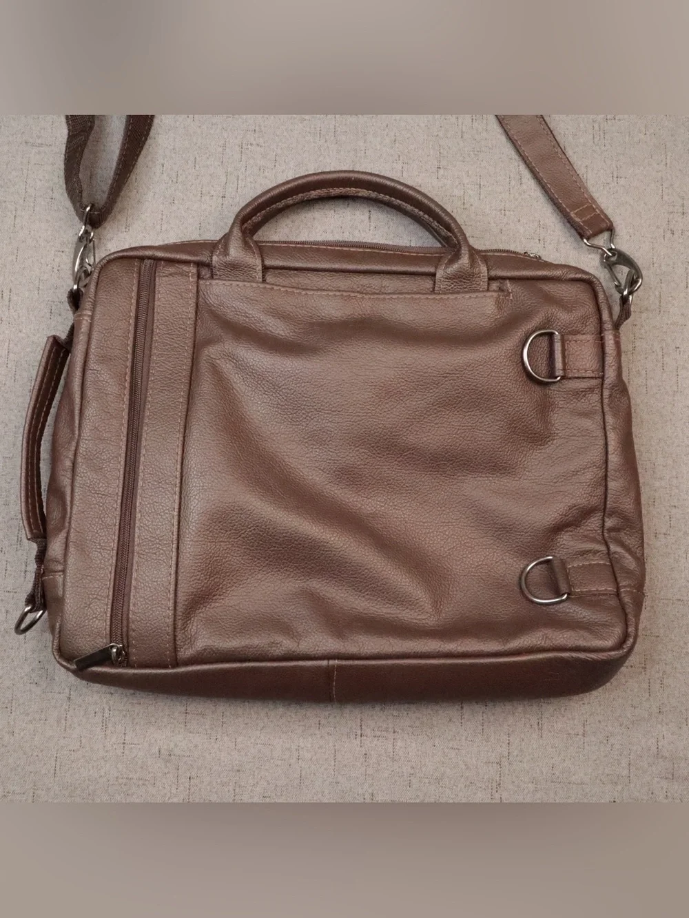 Bagaggio Brown Leather Convertible Laptop Briefcase Backpack Travel Bag⁠